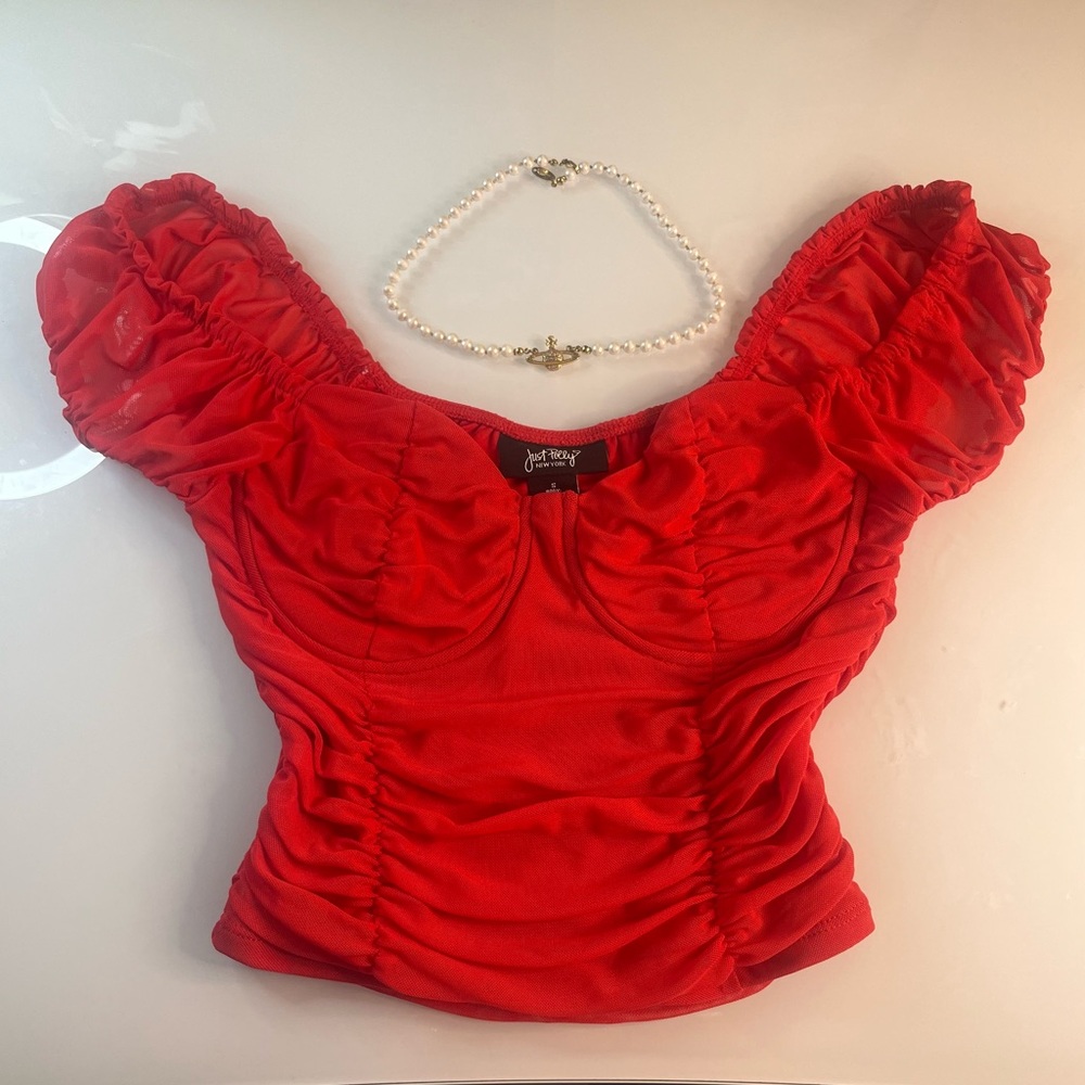 red ruffle corset top